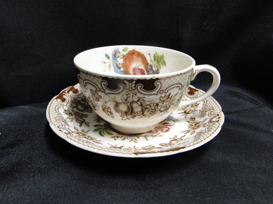 Johnson Brothers Harvest, Fruit, Brown Florals: Cup & Saucer Set, 2 1/4 Discolor