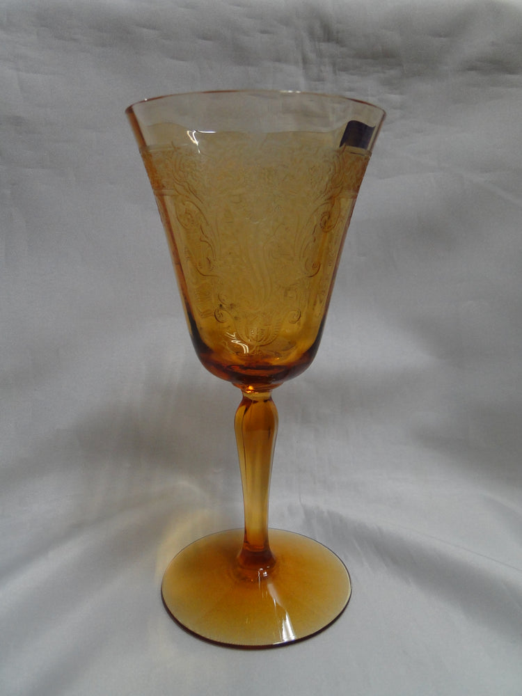 Fostoria Vesper Amber, Etch #275, Stem #5093: Water or Wine, 7 1/4", As Is