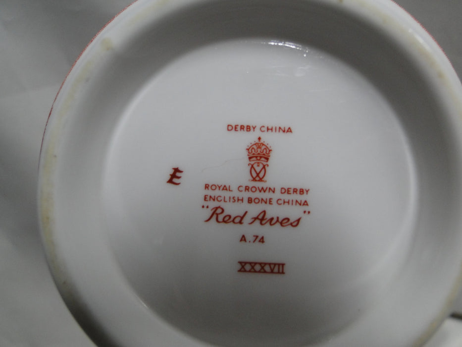 Royal Crown Derby Red Aves, Birds: Open Sugar / Rice Bowl, 5" x 2 5/8" Tall