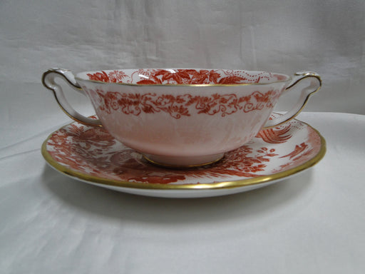 Royal Crown Derby Red Aves, Birds: Cream Soup Bowl & Saucer Set, 2" Tall