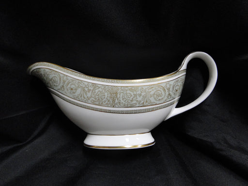Royal Doulton English Renaissance, Green Scrolls: Gravy Boat w/ Separate Plate