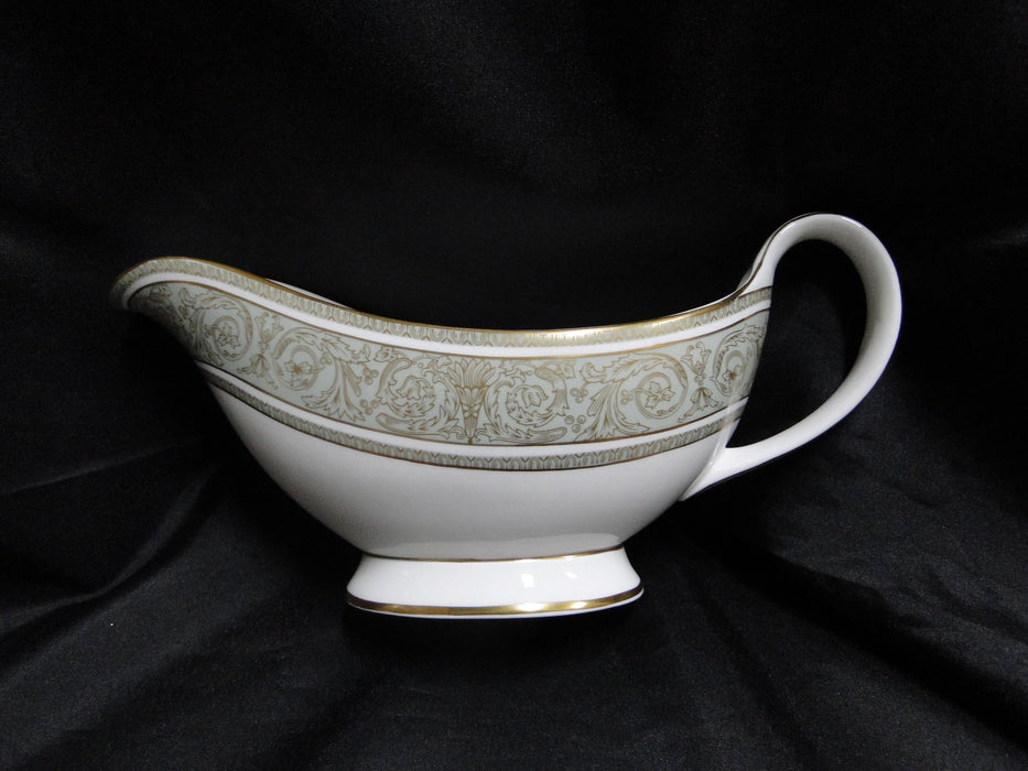Royal Doulton English Renaissance, Green Scrolls: Gravy Boat w/ Separate Plate