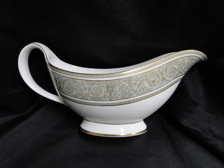 Royal Doulton English Renaissance, Green Scrolls: Gravy Boat w/ Separate Plate