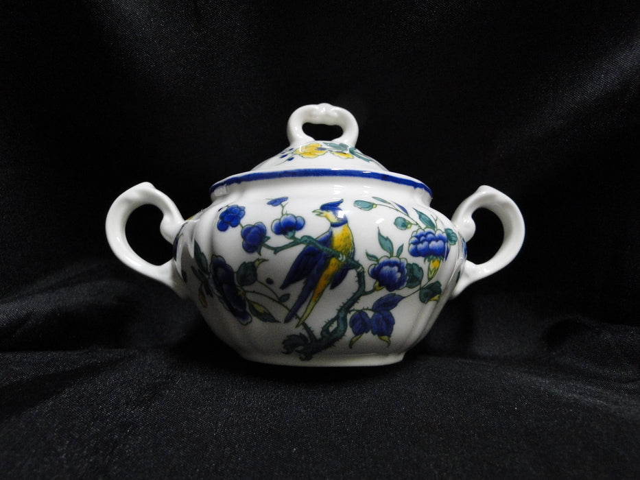 Villeroy & Boch Phoenix Blau, Birds & Florals: Mini Sugar Bowl & Lid, 3" Tall
