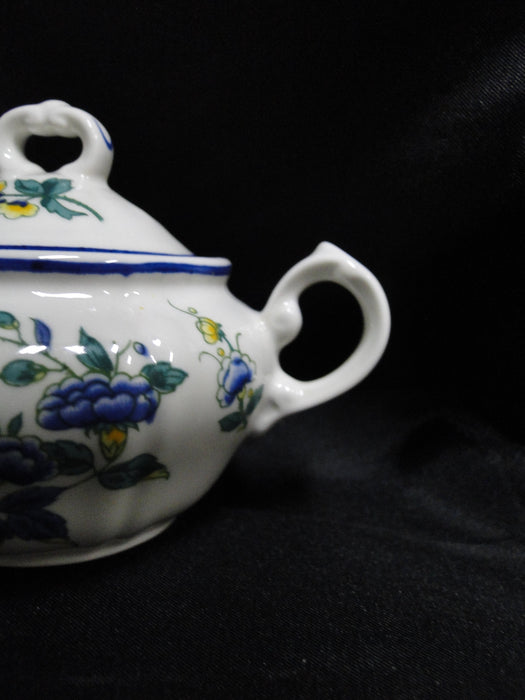 Villeroy & Boch Phoenix Blau, Birds & Florals: Mini Sugar Bowl & Lid, 3" Tall