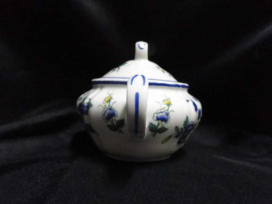 Villeroy & Boch Phoenix Blau, Birds & Florals: Mini Sugar Bowl & Lid, 3" Tall