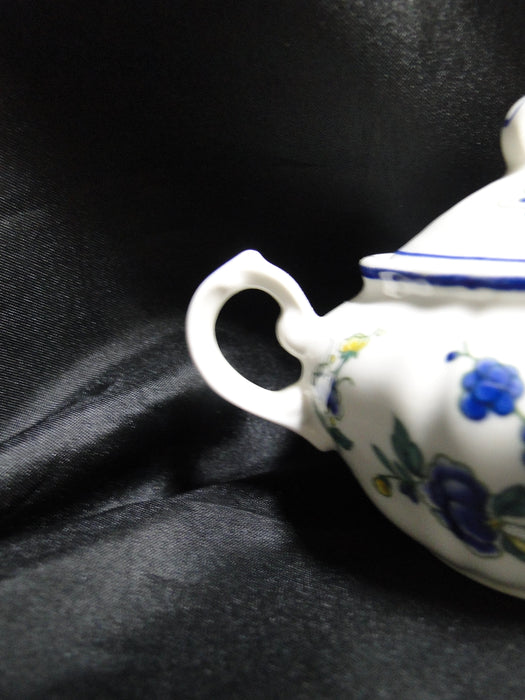 Villeroy & Boch Phoenix Blau, Birds & Florals: Mini Sugar Bowl & Lid, 3" Tall
