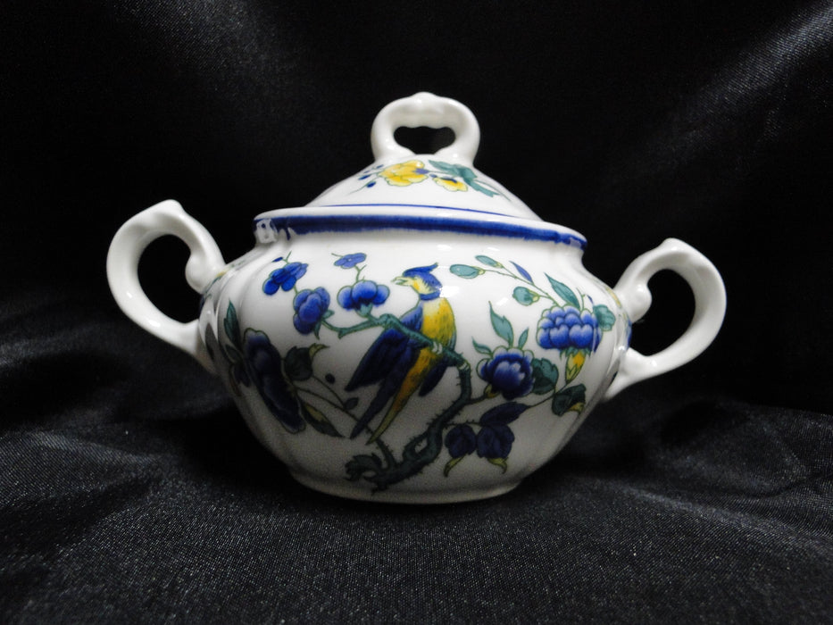 Villeroy & Boch Phoenix Blau, Birds & Florals: Mini Sugar Bowl & Lid, 3" Tall