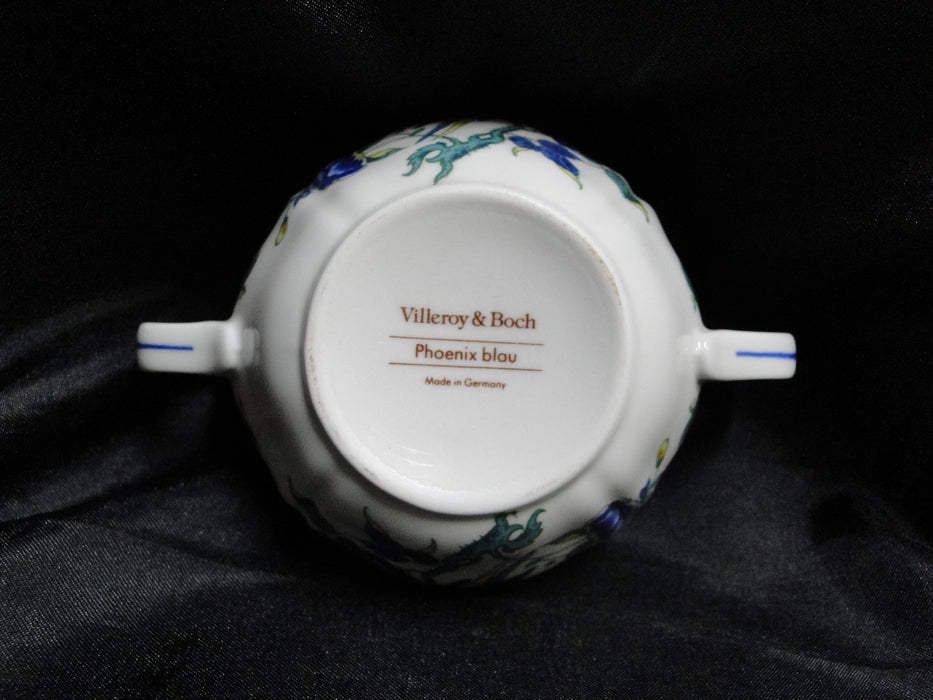 Villeroy & Boch Phoenix Blau, Birds & Florals: Mini Sugar Bowl & Lid, 3" Tall