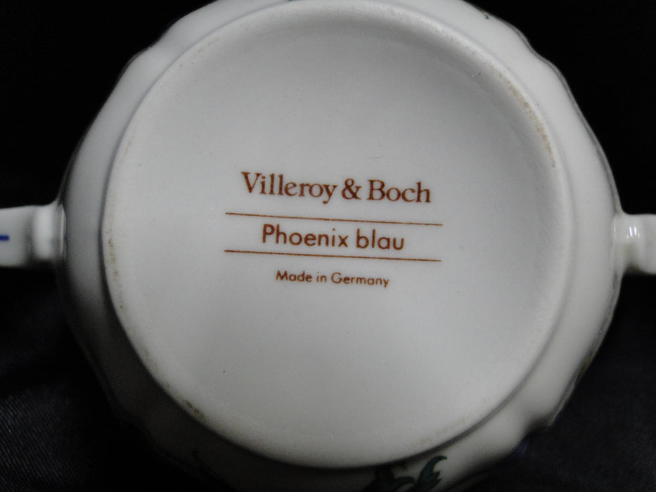 Villeroy & Boch Phoenix Blau, Birds & Florals: Mini Sugar Bowl & Lid, 3" Tall