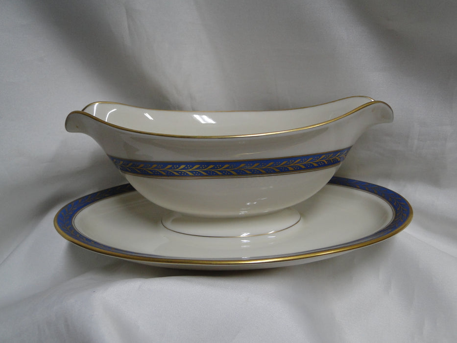 Pickard Josephine Blue, Laurel, Blue Band: Gravy Boat w/ Attached Underplate