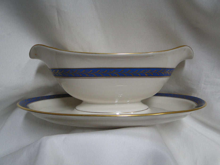 Pickard Josephine Blue, Laurel, Blue Band: Gravy Boat w/ Attached Underplate