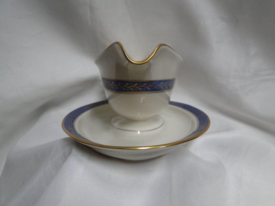 Pickard Josephine Blue, Laurel, Blue Band: Gravy Boat w/ Attached Underplate