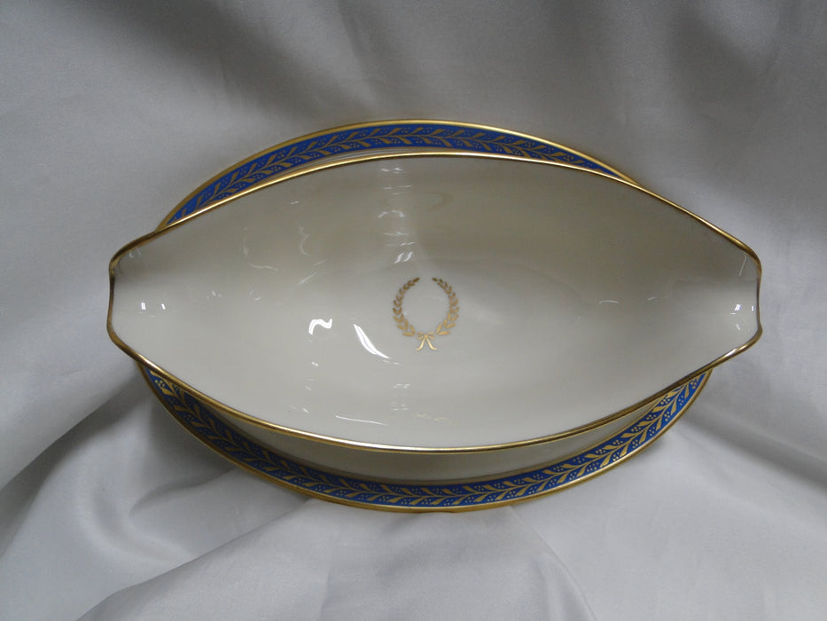 Pickard Josephine Blue, Laurel, Blue Band: Gravy Boat w/ Attached Underplate