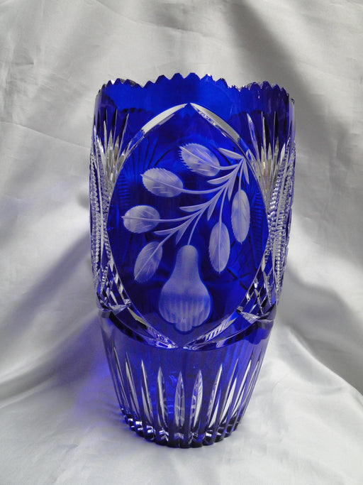 Cobalt Cut to Clear, Pears, Stars, Fans, Czech: Vase, 11 3/4" Tall --  CR#111F