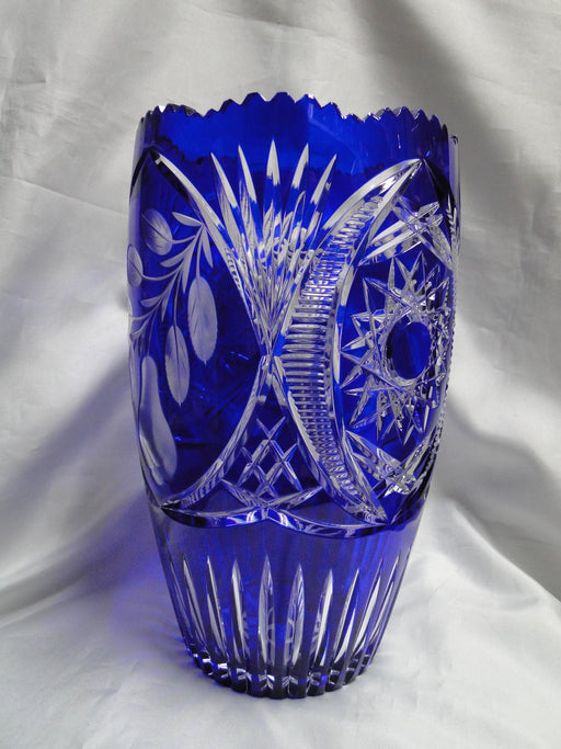 Cobalt Cut to Clear, Pears, Stars, Fans, Czech: Vase, 11 3/4" Tall --  CR#111F