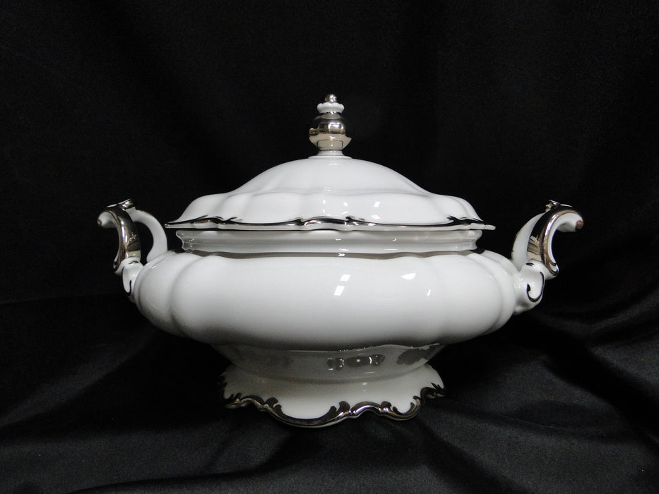 Hutschenreuther Revere, White w/ Platinum: Round Serving Bowl & Lid, 11 1/2"