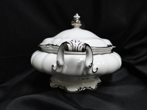 Hutschenreuther Revere, White w/ Platinum: Round Serving Bowl & Lid, 11 1/2"