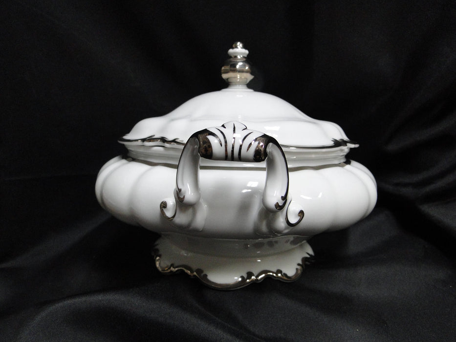 Hutschenreuther Revere, White w/ Platinum: Round Serving Bowl & Lid, 11 1/2"