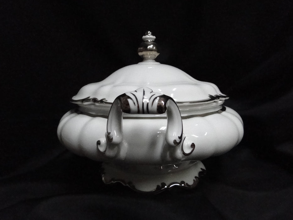 Hutschenreuther Revere, White w/ Platinum: Round Serving Bowl & Lid, 11 1/2"
