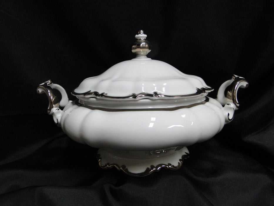 Hutschenreuther Revere, White w/ Platinum: Round Serving Bowl & Lid, 11 1/2"