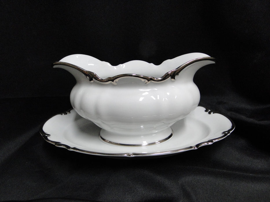 Hutschenreuther Revere, White w/ Platinum: Gravy Boat w/ Underplate