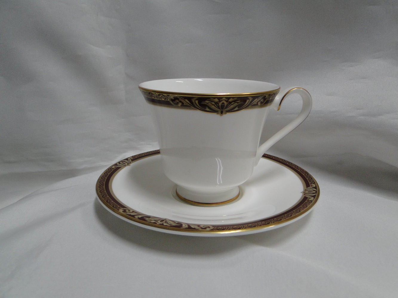 Royal Doulton Tennyson, Maroon Band, Gold Scrolls: Cup & Saucer Set (s), 3 1/8"