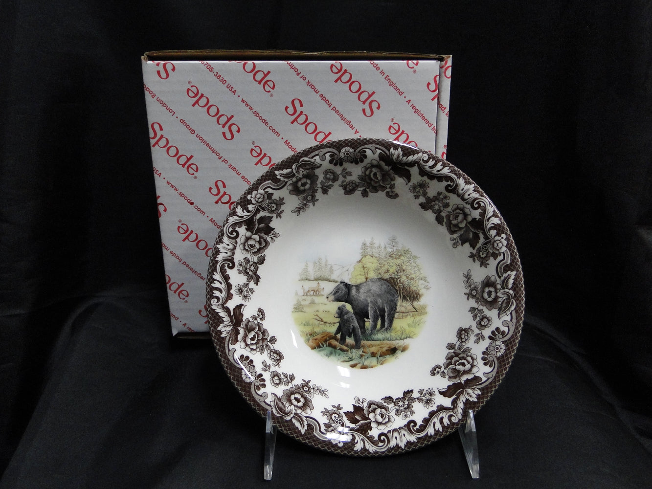 Spode Woodland Black Bear, England: NEW Ascot Salad / Soup Bowl, 8",  Box