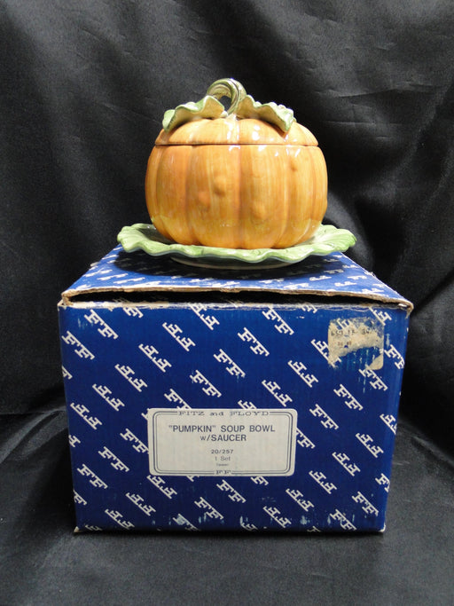 Fitz & Floyd Vegetable Garden: Pumpkin Soup Bowl & Lid, Leaf Saucer, Orig Box