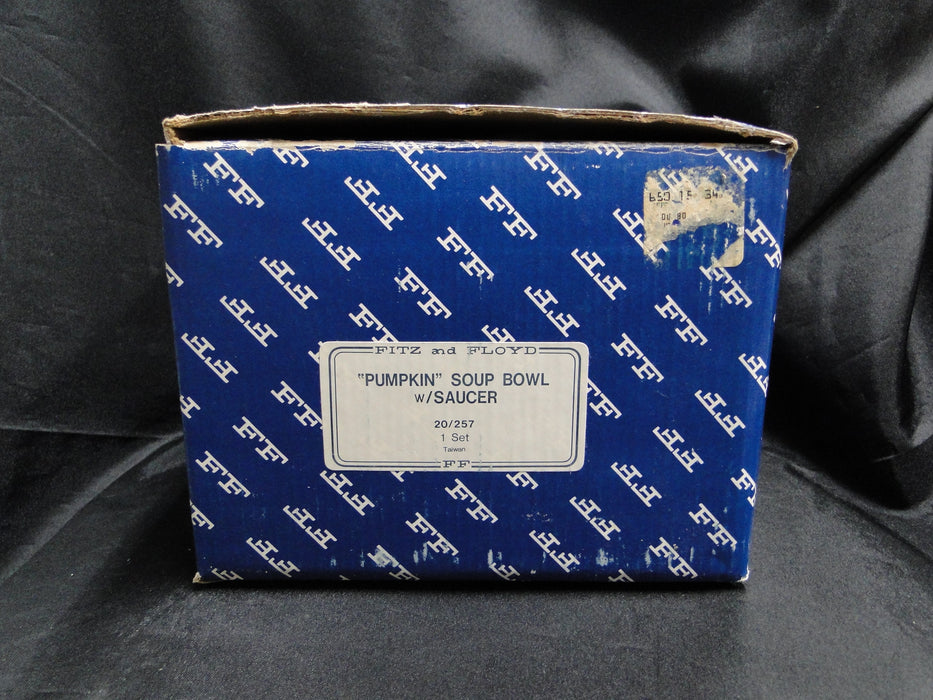 Fitz & Floyd Vegetable Garden: Pumpkin Soup Bowl & Lid, Leaf Saucer, Orig Box