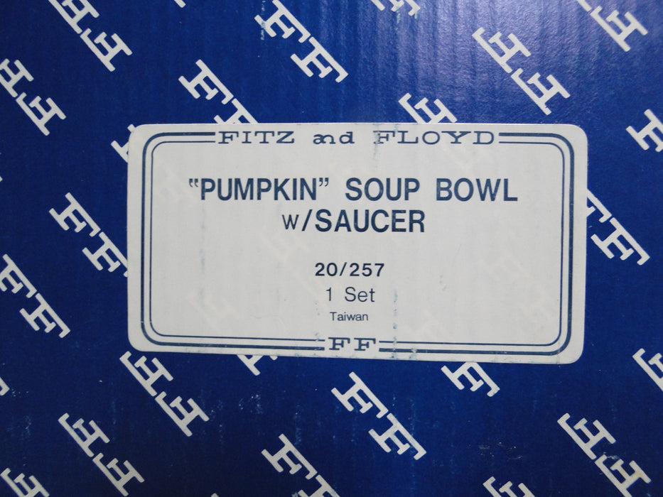 Fitz & Floyd Vegetable Garden: Pumpkin Soup Bowl & Lid, Leaf Saucer, Orig Box