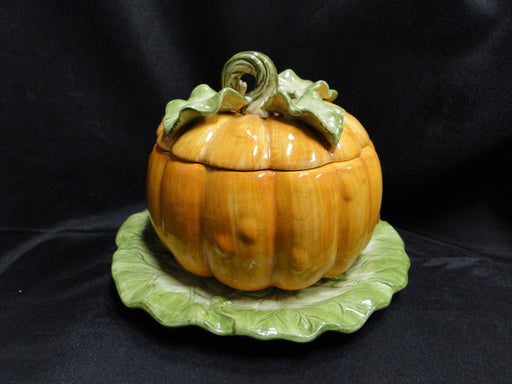 Fitz & Floyd Vegetable Garden: Pumpkin Soup Bowl & Lid, Leaf Saucer, Orig Box