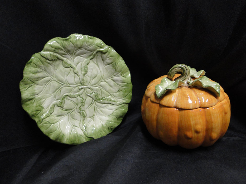 Fitz & Floyd Vegetable Garden: Pumpkin Soup Bowl & Lid, Leaf Saucer, Orig Box