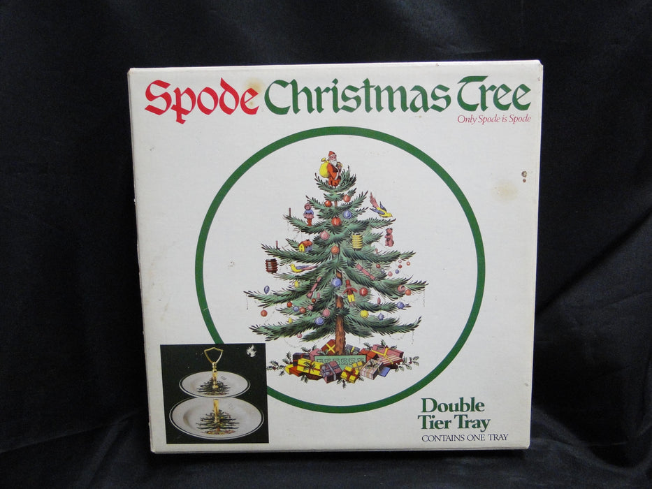 Spode Christmas Tree, Green Trim, England: 2-Tier Serving Tray, Green Trim Loss
