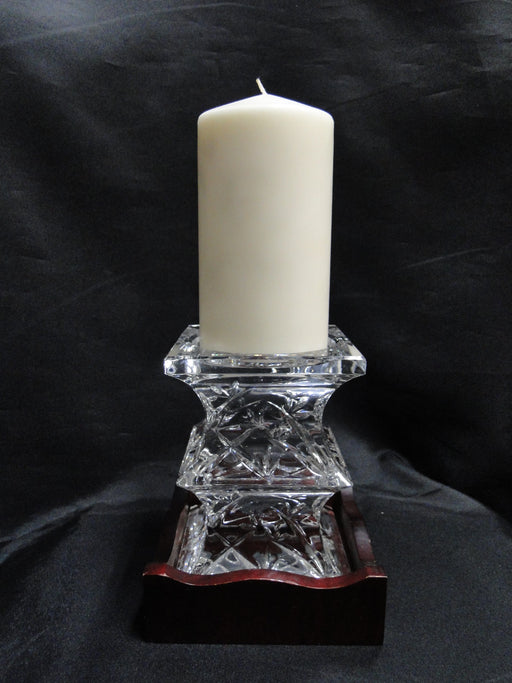 Waterford Crystal Bamboo: Pillar Candleholder, 5 1/2", Wooden Base, Signed