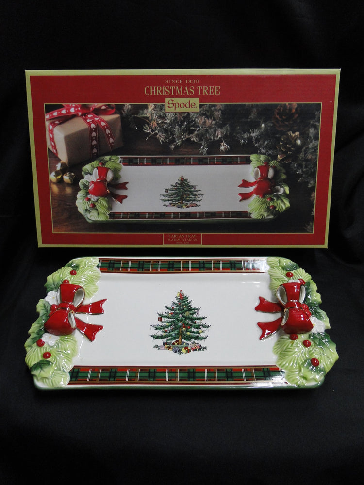 Spode Christmas Tree, Tartan Edge, Green Trim: Rectangular Tray, 12", Box