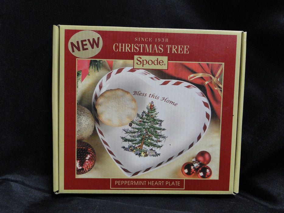 Spode Christmas Tree, Peppermint: "Bless this Home" Heart Plate, 7 3/4", Box