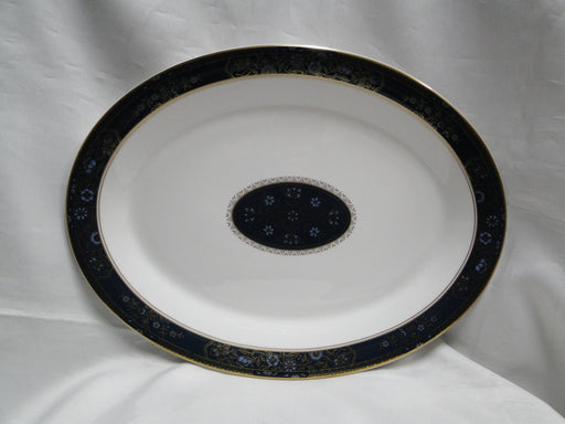 Royal Doulton Carlyle: Blue Flowers, Teal Band, Gold: Serving Platter, 13 1/2"