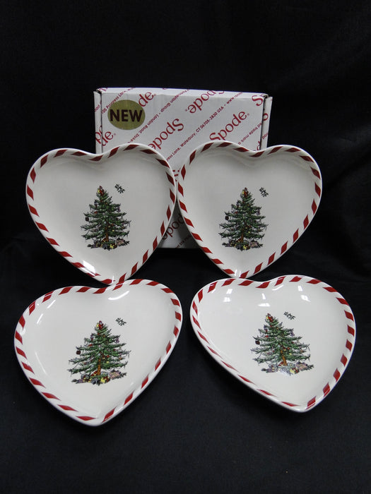 Spode Christmas Tree, Peppermint: Set of 4 Canape Heart Plates, 6", Box