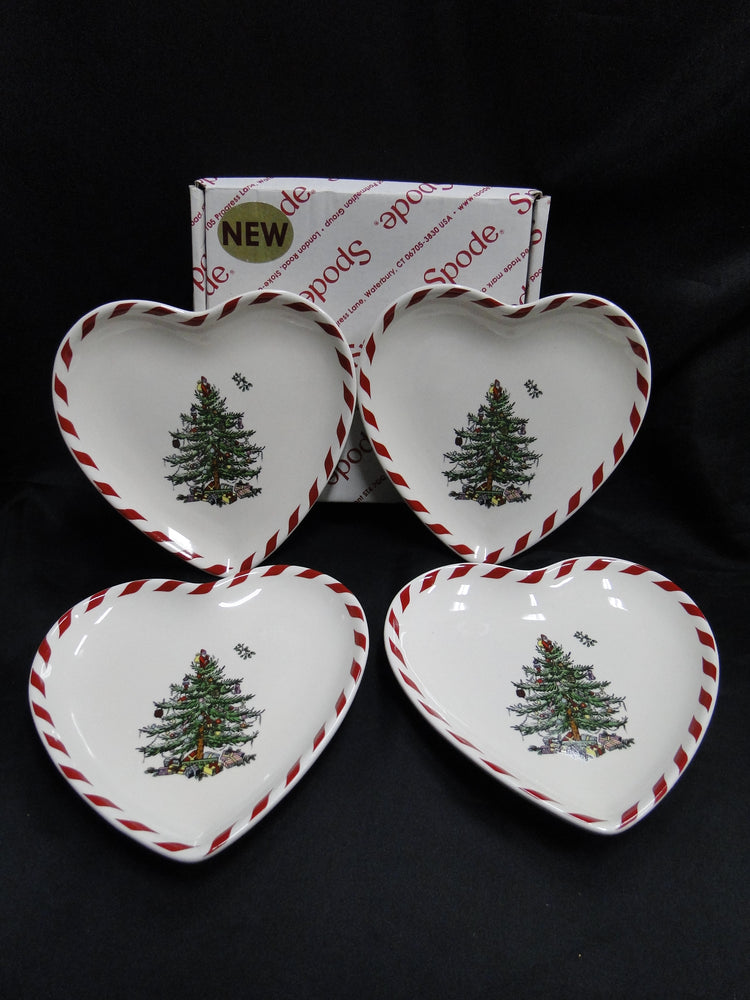 Spode Christmas Tree, Peppermint: Set of 4 Canape Heart Plates, 6", Box