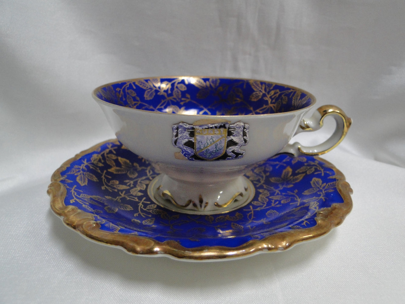 ALKA Burgund, Gold Leaves on Cobalt Band: Demitasse Cup & Saucer Set, 1 3/4"