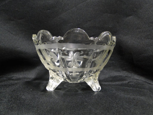 Clear, Etched Flowers: 3-Toed Bowl, 4 1/2" x 2 7/8" Tall  -- MG#014