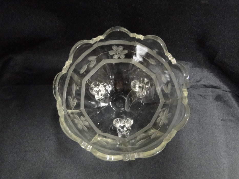 Clear, Etched Flowers: 3-Toed Bowl, 4 1/2" x 2 7/8" Tall  -- MG#014