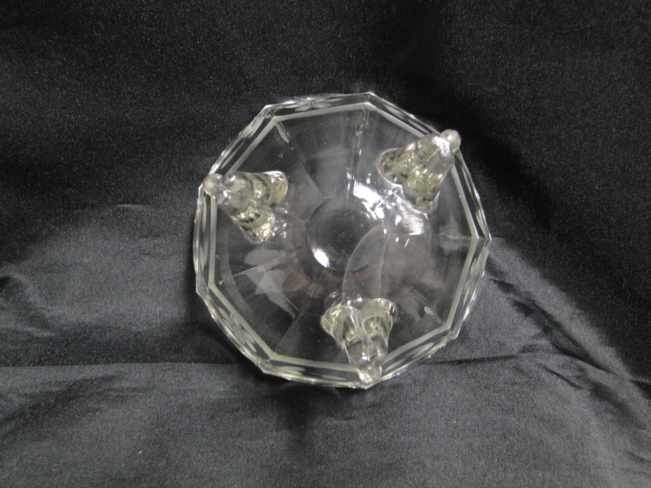 Clear, Etched Flowers: 3-Toed Bowl, 4 1/2" x 2 7/8" Tall  -- MG#014