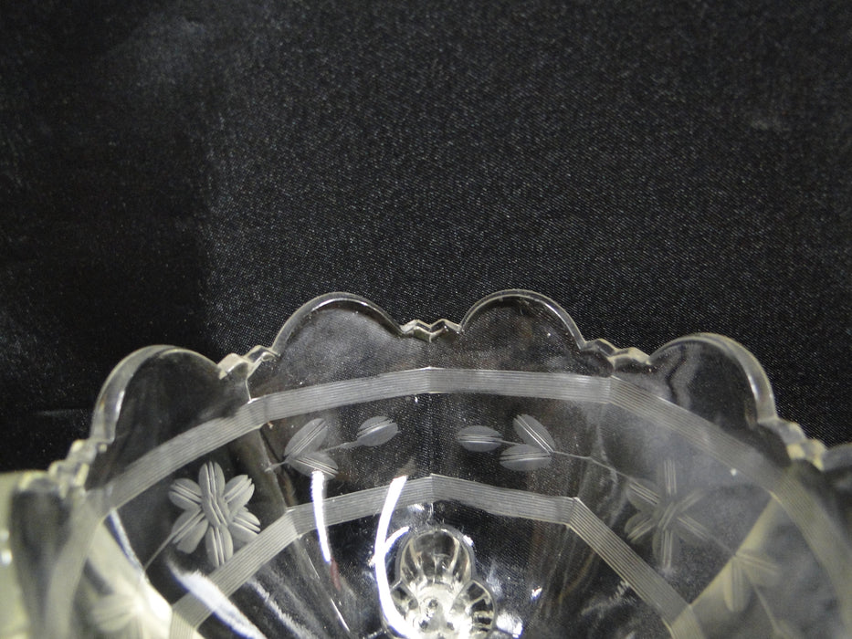 Clear, Etched Flowers: 3-Toed Bowl, 4 1/2" x 2 7/8" Tall  -- MG#014