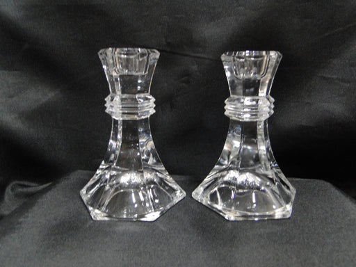 Clear, Hexagonal: Pair of Candlesticks, 4 3/4" Tall -- MG#024
