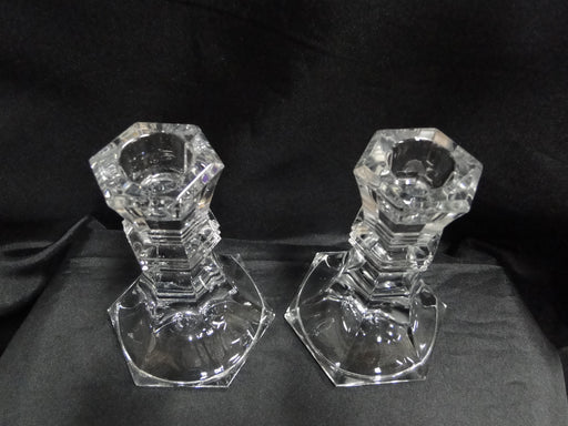 Clear, Hexagonal: Pair of Candlesticks, 4 3/4" Tall -- MG#024