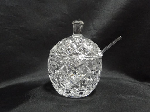 Clear Pressed Glass: Sugar Bowl & Lid w/ Spoon, 6" --  MG#220