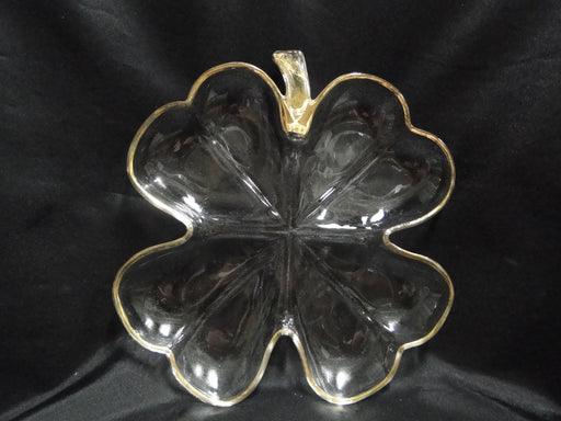 Clear Glass w/ Gold Trim: 4-Leaf Clover Divided Relish Dish & 2 Plates, MG#221