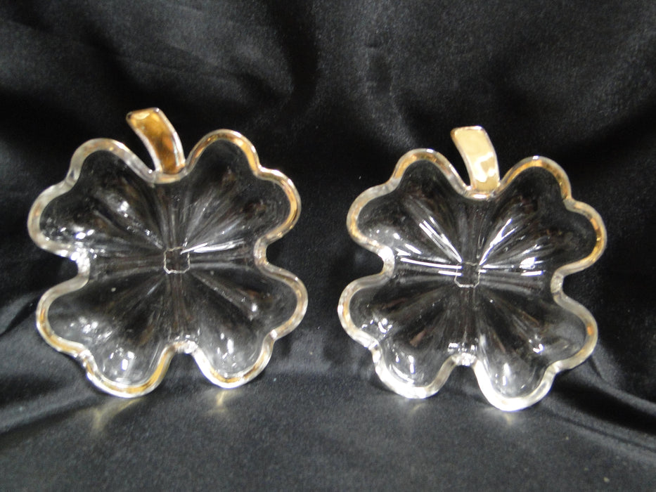 Clear Glass w/ Gold Trim: 4-Leaf Clover Divided Relish Dish & 2 Plates, MG#221